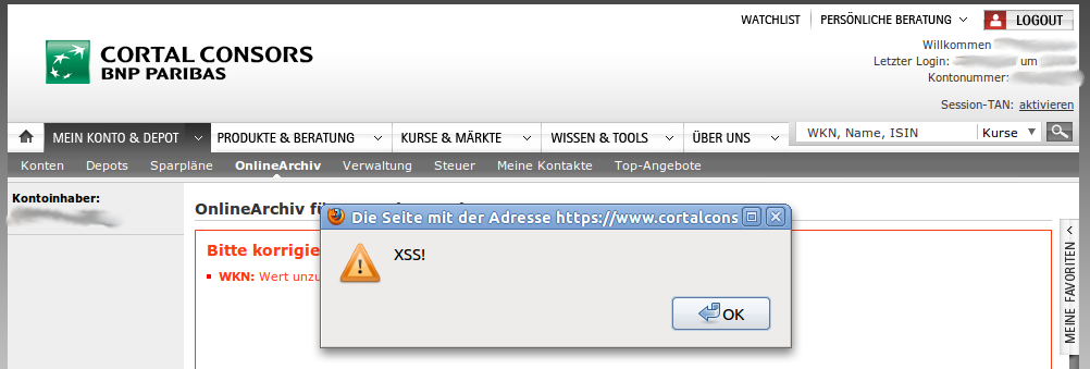 XSS bei Cortal Consors XSS bei Cortal Consors